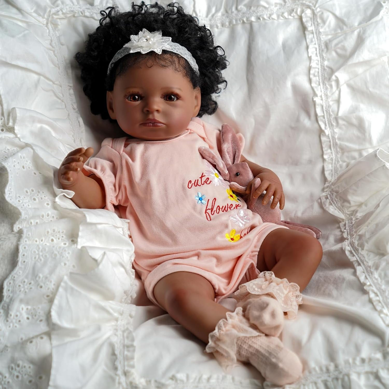 BABESIDE 20 Inch Lifelike Reborn Baby Dolls Black Girl Girl Real Life Baby Girl Dolls Soft Vinyl and Cloth Body with Gift Box for Kids Age 3+
