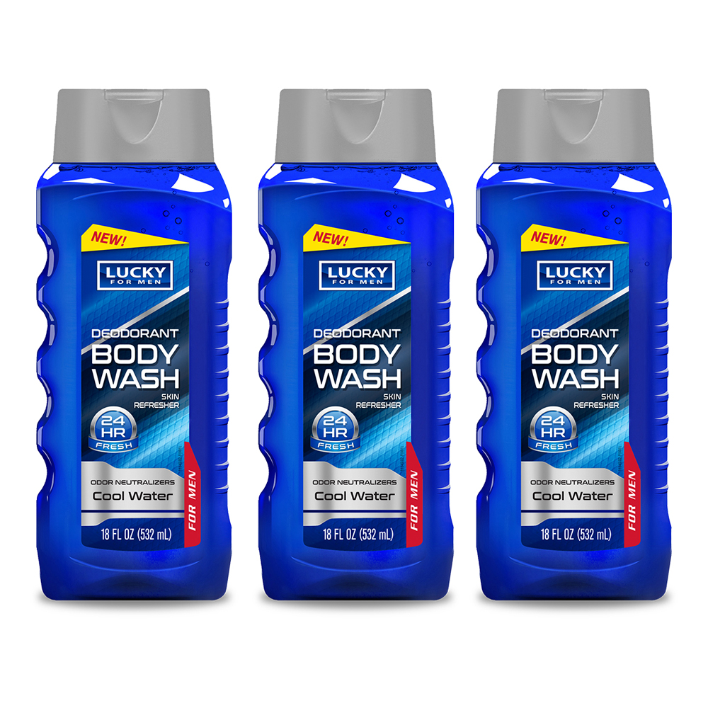 Lucky for Men Cool Water Deodorant Body Wash. Full Body Cleanser. 24 Hour Skin Refresher and