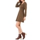 thumbnail image 4 of Vestido de cuadros A-line de manga larga con escote cuadrado para mujeres Inspire Chic en marrón-dorado, 4 of 7