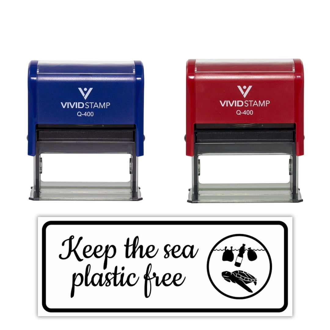 (3 pack) All Quality Keep The Sea Plastic Free Self-Inking Rubber Stamp | Business and Packaging Stamps (Blue Ink) - Q-400