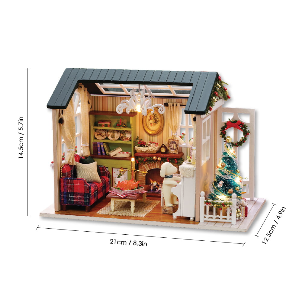 Dollhouse Miniature Furniture DIY Kit Wood Toy Doll House Cottage W/LED lights 