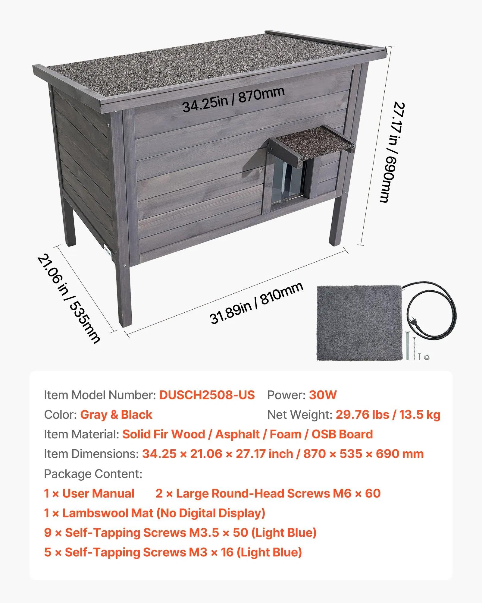 Heated Cat House, Insulated Wooden Cat House for Outdoor Cats, Waterproof Feral Kitty Shelter with Heating Pad, PVC Flap Door & Openable Asphalt Roof for 1-3 Cats in Winter