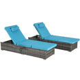 thumbnail image 3 of Outdoor Chaise Lounge Chairs Set of 2, PE Wicker Patio Rattan Reclining Chair Cushioned w/ Adjustable Backrest, Pool Sunbathing Recliners with Side Table, Pillow, Lake Blue, 3 of 6