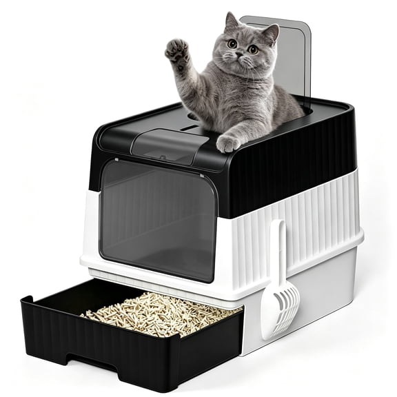 Foldable Cat Litter Box, Fully Enclosed Litter Box with Lid, Covered Kitty Kitten Litter Boxes Enclosure with Scoop, Odor Control, Easy to Clean