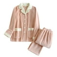 thumbnail image 2 of Pajamas for Women Set Winter Fleece 2 Piece Button Top Long Pant Pocket Loungewear Pink L, 2 of 4