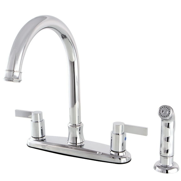 Kingston FB7791NDLSP NuvoFusion Two-Handle 4-Hole 8" Centerset Kitchen Faucet with Side Sprayer in Polished Chrome