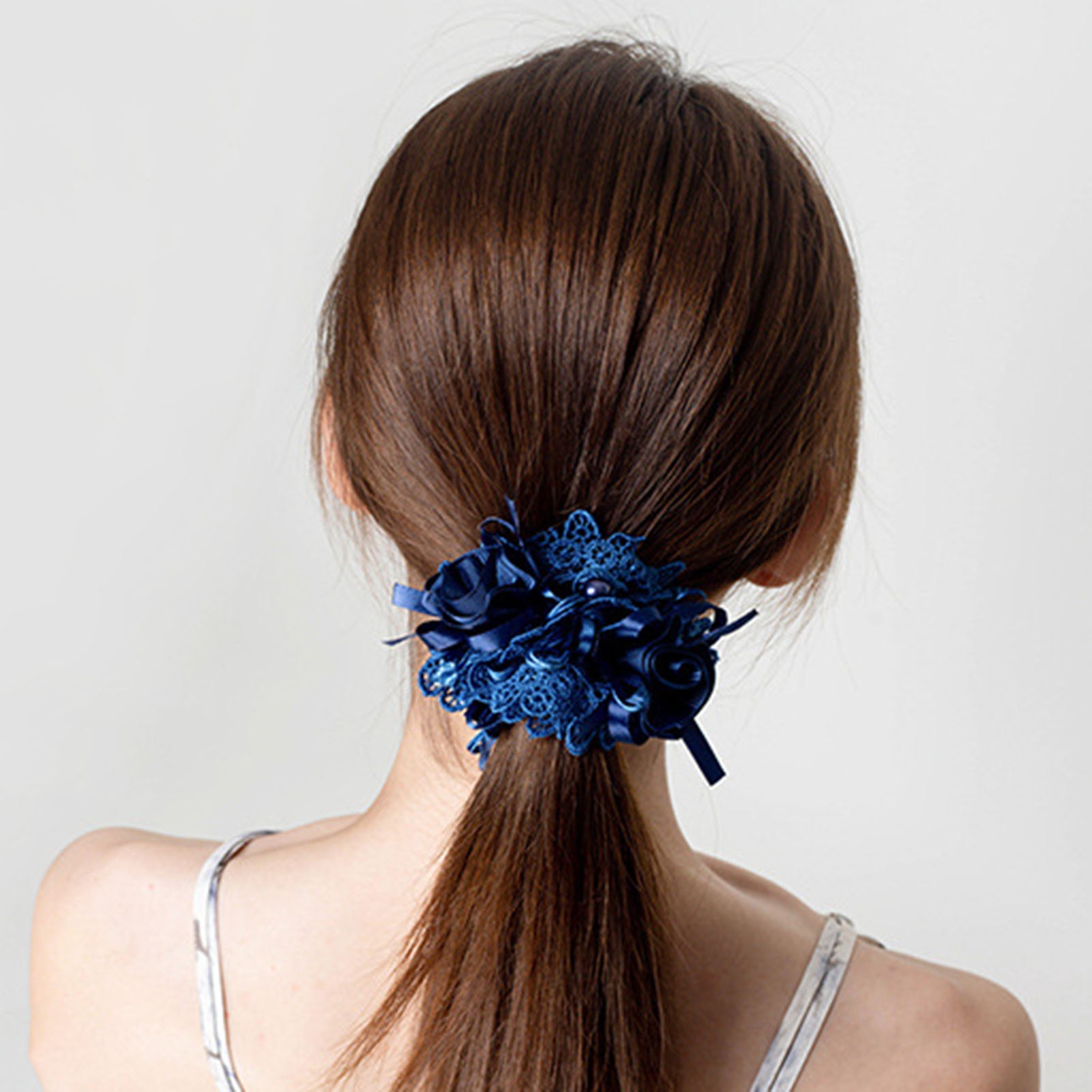 6Pcs Elegant Lace Scrunchies Hair Ties for Women Girls,Flower Scrunchy Hairtieswith Pearl for Thick Curl Hair Accessories
