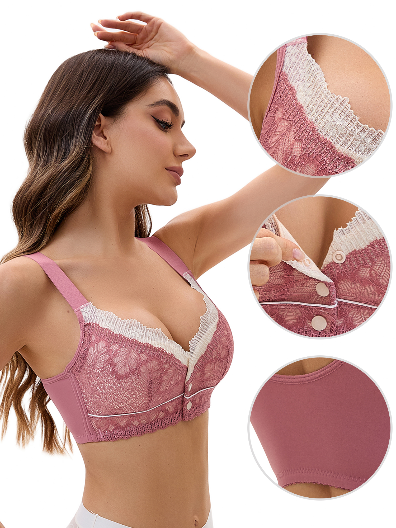 Unique Bargains Front Closure Full Coverage Wirefree Bras 3XL Dusty Pink