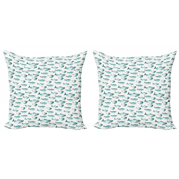 Ambesonne Fish Throw Pillow Cover 2 Pack, Watercolor Marine Animal, 18", Teal