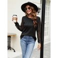 thumbnail image 3 of Women'S Waffle Knit Tops Dressy Business Casual Blouses Lace Long Sleeve Work Shirts Fall Clothes Black XXL, 3 of 8