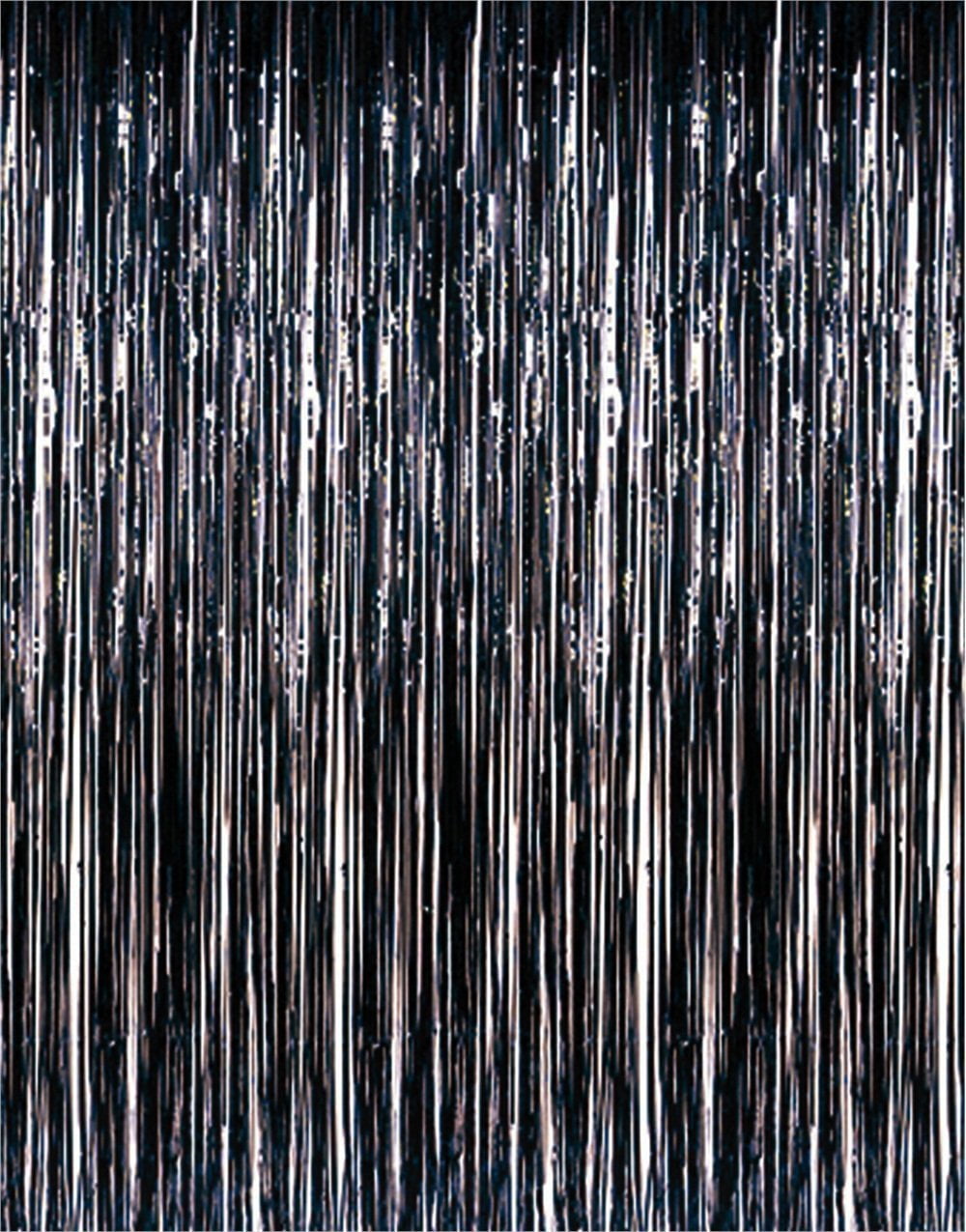 Metallic 3 ft X 8 ft. Black Foil Fringe Curtains Door Window Curtain