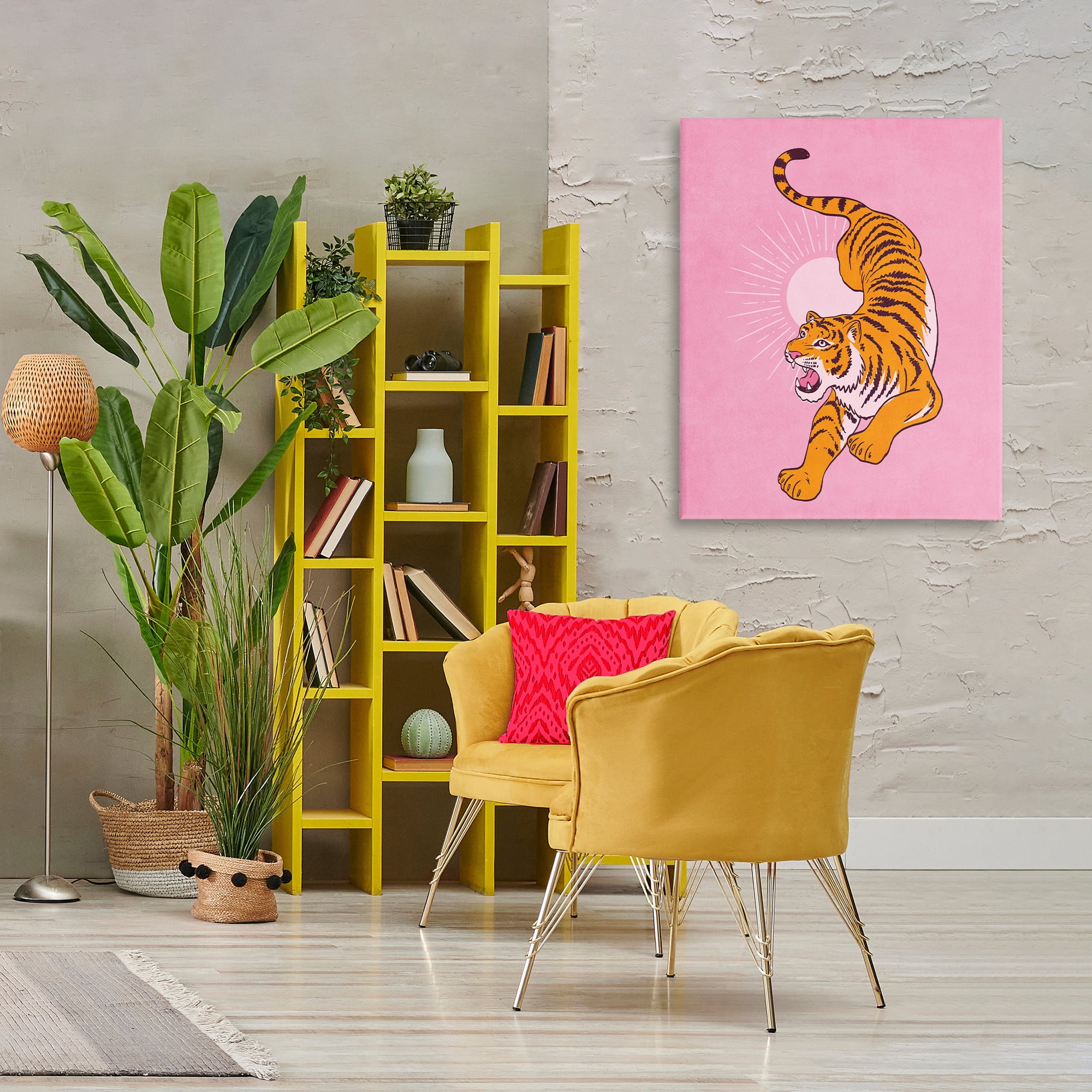 Stupell Industries Preppy Roaring Tiger Animals Painting Wrapped Canvas Art Print Wall Art, 30 x 40