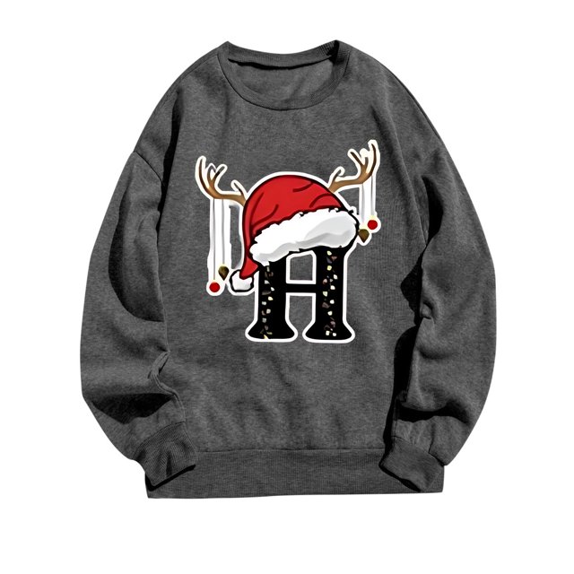 WEAIXIMIUNG Sweat-Shirt pour Femmes Tendance Imprimé de Noël Décontracté à Manches Longues Pull Col Rond Sweat à Capuche 1