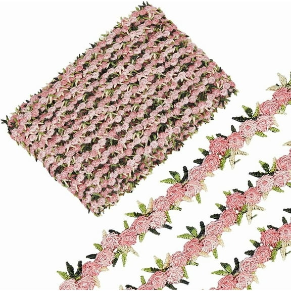 15 Yards Floral Lace Trim 2cm/0.79" Rose Flower Lace Applique Embroidered Sewing Ribbon Craft Edging Trimmings Fabric for Wedding Dress Clothes Embellishment DIY Party Decor Light Coral