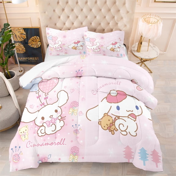 NEW Cinnamoroll Bedding Set 3-Piece Pink Kawaii Comfoter Set & Pillowcases, Twin/Twin XL Size