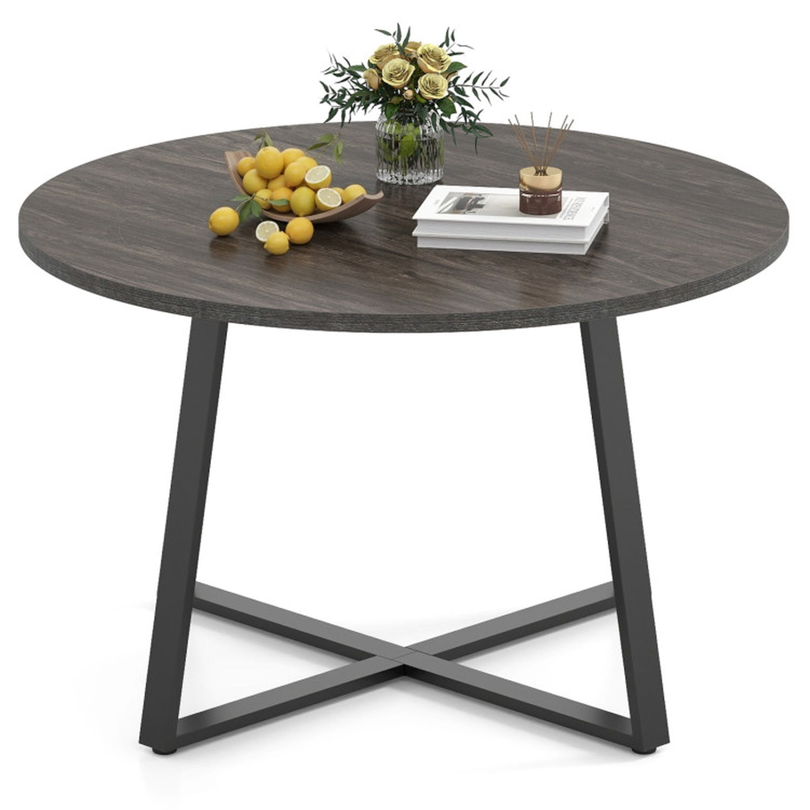 Furnibear 47 Inch Round Dining Table with Stable X Shaped Base and Thickened Top