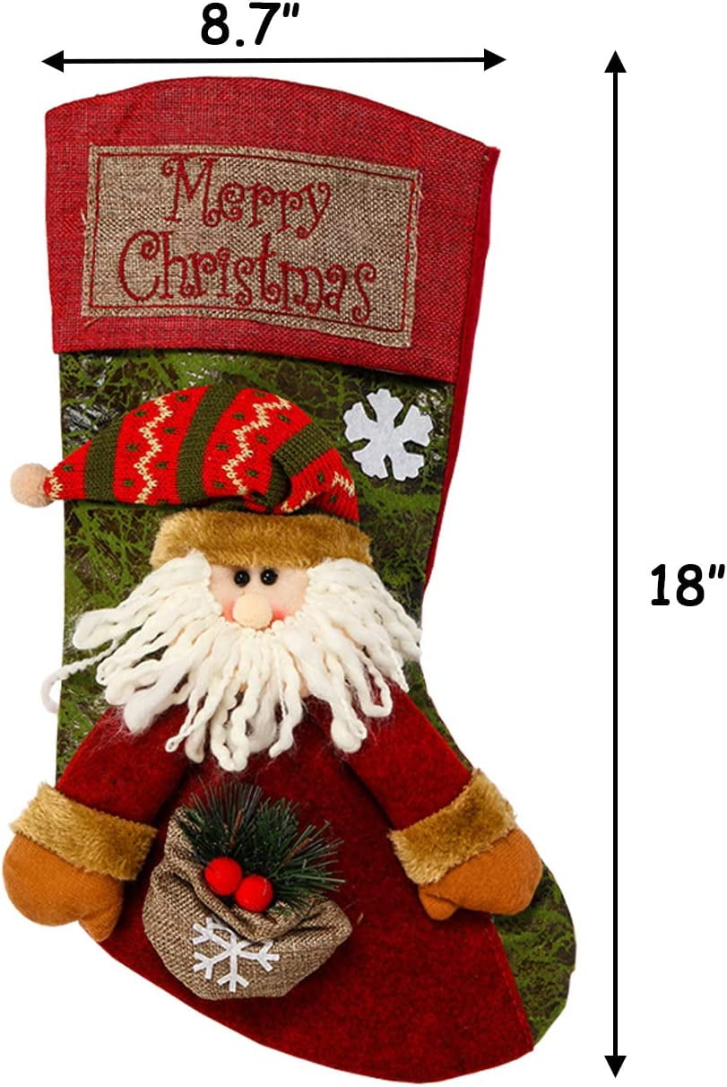 Bibana 3PCS 18" Christmas Stocking Classic Large Stockings Santa, Snowman, Reindeer Xmas Character for Family Holiday Christmas Party Decorations
