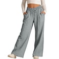 thumbnail image 2 of NAISIBABY Girls Cotton Linen Pants, with Pockets Wide Leg Drawstring Kids Baggy Lightweight Casual Pants Gray Size 14, 2 of 9
