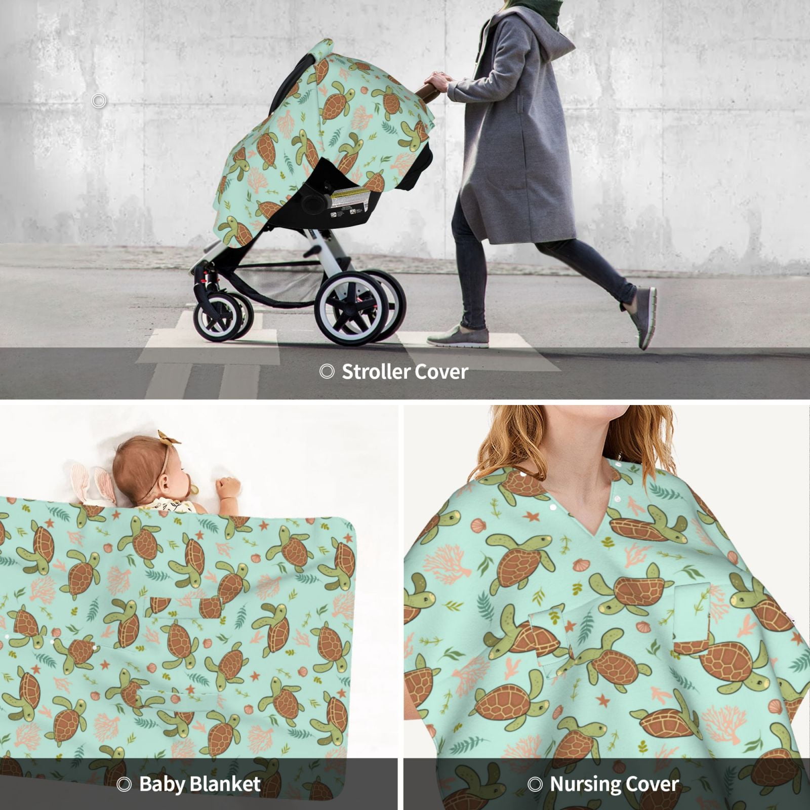 Car Seat Cover Baby - Cute Sea Turtles Breathable Infant Car Seat Cover for Baby Carseat, Lightweight Comfort Baby Essentials Must Haves Newborn Stuff for Girl Boy
