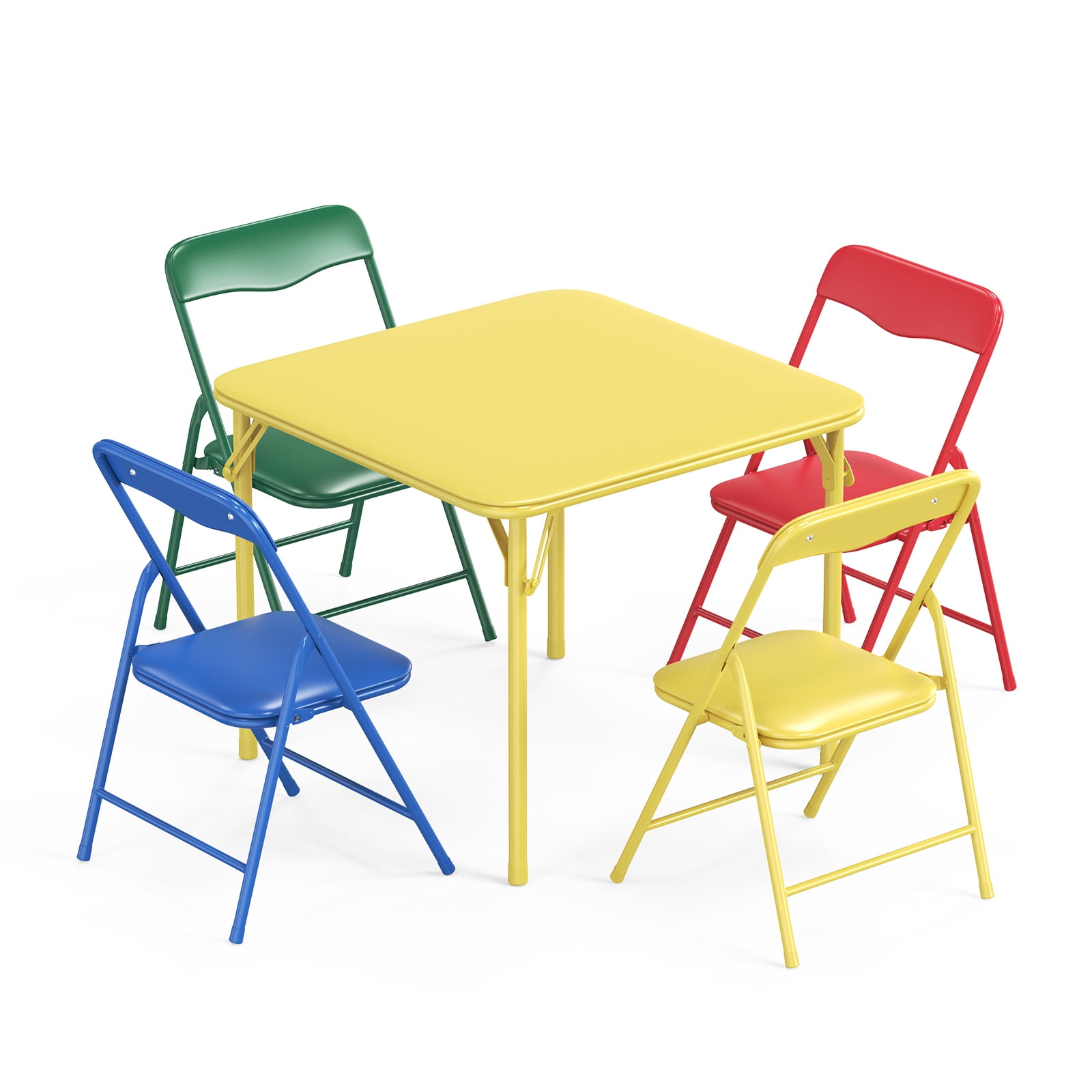 Matladin 5-Piece Kids Table and Chairs Set, Metal Frame Children's Activity Set with Easy-Fold Design, Kids Folding Table and Chairs, Multicolour