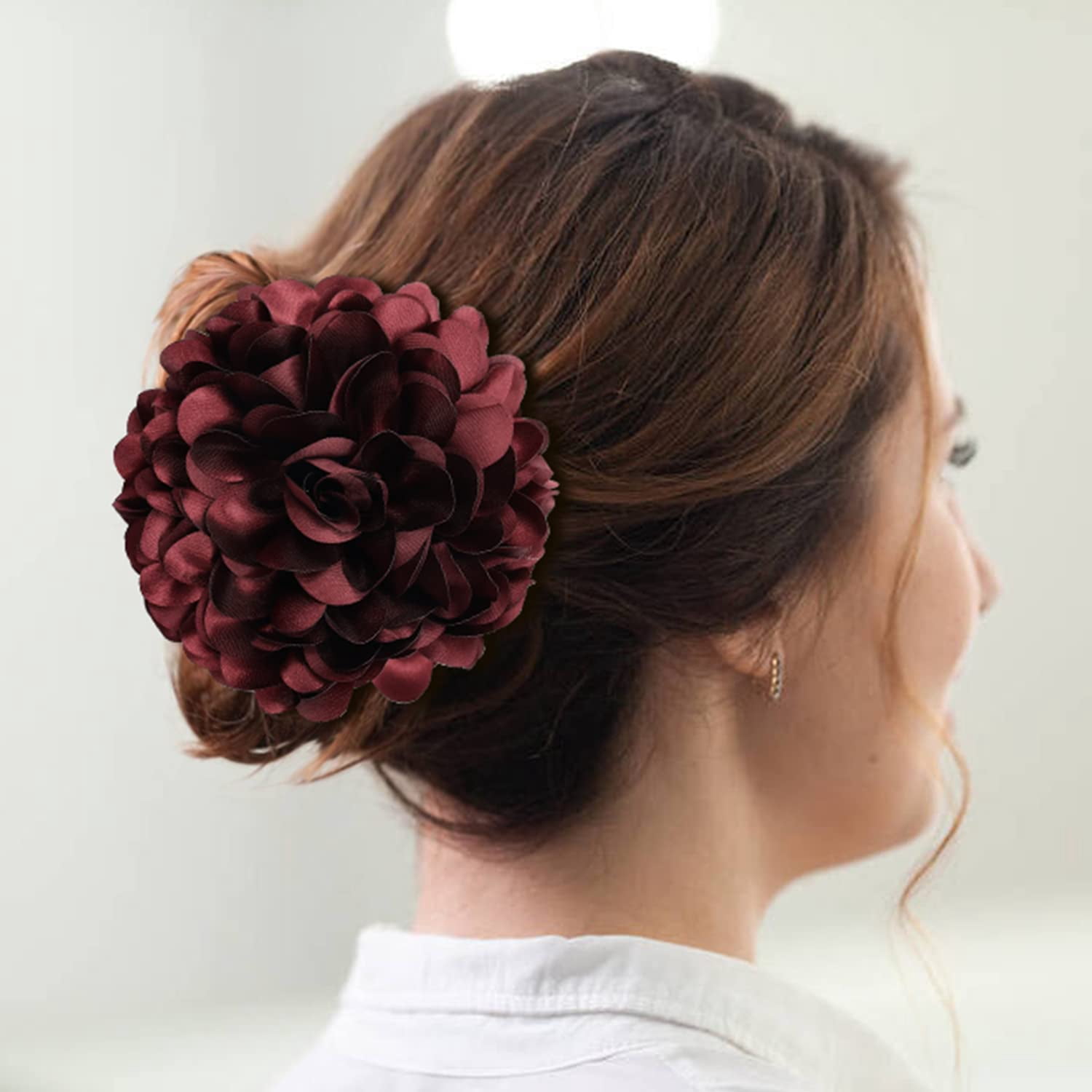 4 Pack Big Large Satin Rose Floral Flower Plastic Hair Claws Clips Bow Barrettes Clamps Bun Chignon Updo Holders Hair Accessories for Women Girls