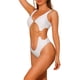 thumbnail image 4 of INSPIRAR CHIC Traje de baño de una pieza con corte en V y cadena dorada para mujeres, bañador blanco mediano, 4 of 5