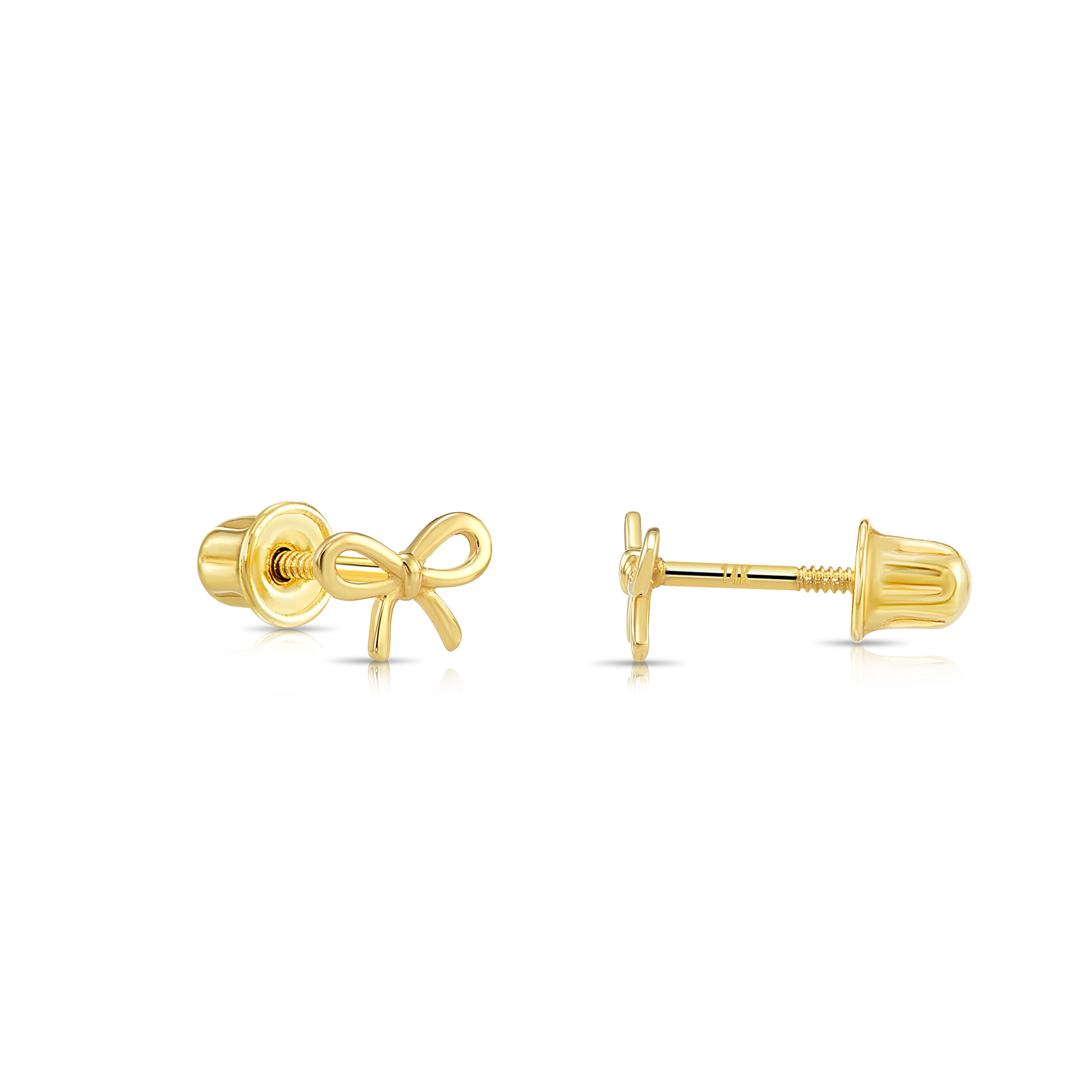 Tilo Jewelry 14K Yellow Gold Ribbon Bow Stud Post Earrings with Secure Screw-Backs | 6MM | Dainty Everyday Earrings for Women & Unisex