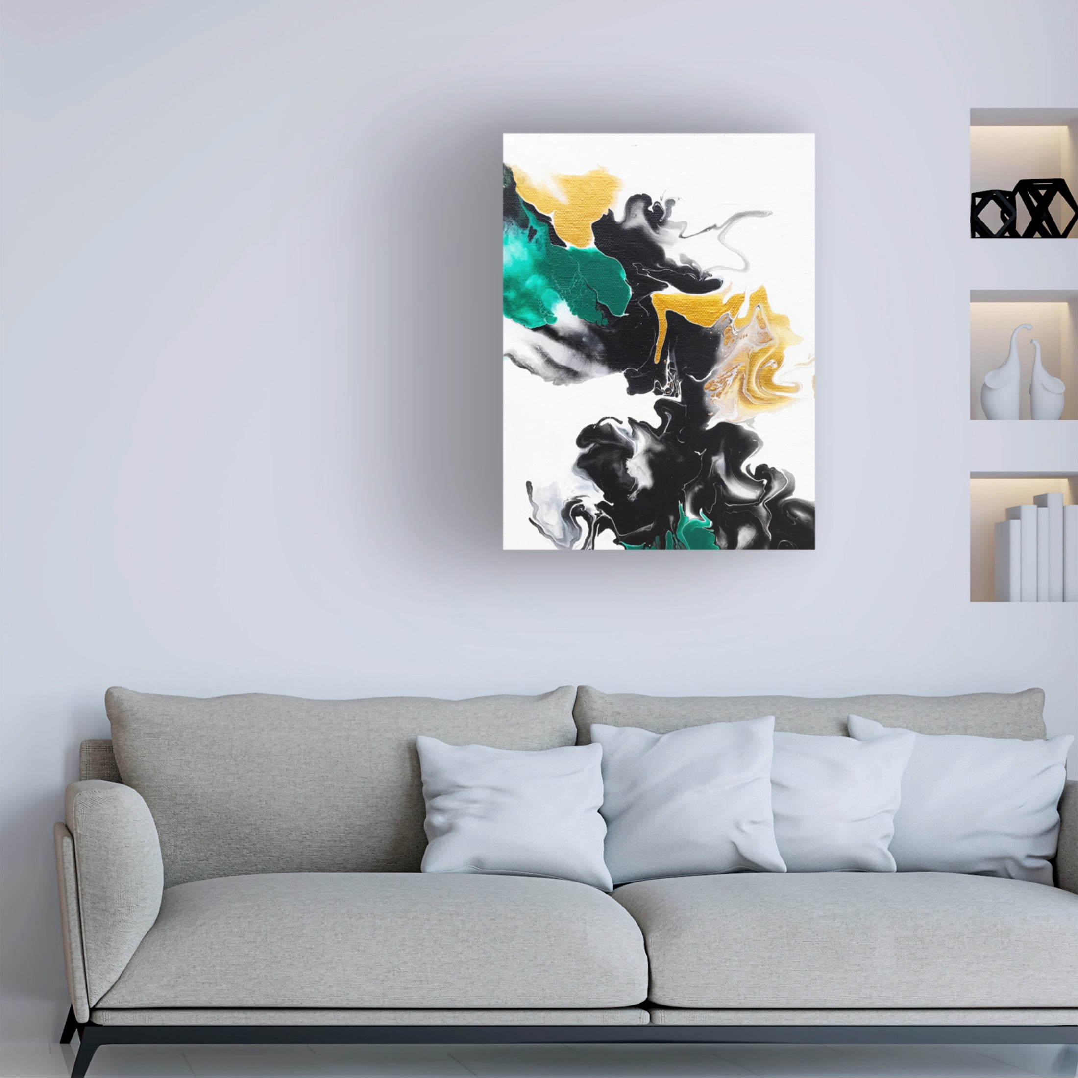 Trademark Fine Art Alyson Storms Green and Gold Ribbons 2 Canvas Wall Art