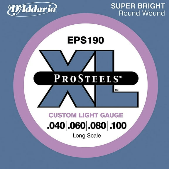 D'Addario EPS190 ProSteels Bass Guitar Strings, Custom Light, 40-100, Long Scale