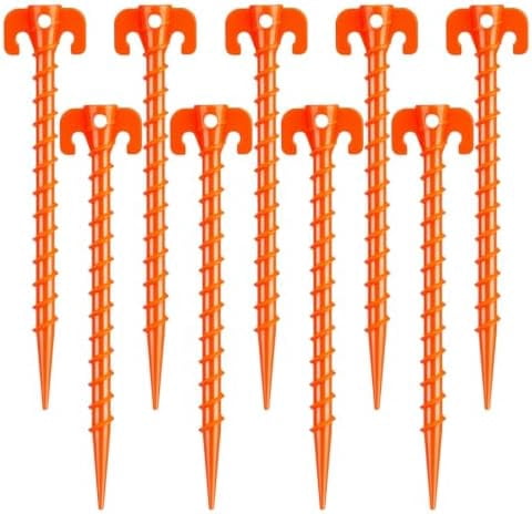 15 Pack Plastic Spiral Tent Stakes - 10 Inch Heavy Duty Screw-in Sand Anchors Pegs - Windproof Plastic Ground Anchor Stakes for Secure Tents, Inflatables, Canopies, Tarps, Garden Structures