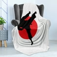 thumbnail image 4 of Kung Fu Soft Flannel Fleece Throw Blanket, Karate Kicking Man Silhouette on Japanese Flag Inspired Backdrop, Cozy Plush for Indoor and Outdoor Use, 70" x 90", Black Vermilion, by Ambesonne, 4 of 5