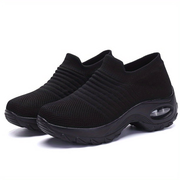 Zapatillas De Deporte De Punto Transpirables Para Mujer, Cómodos Zapatos Bajos Sin Cordones, Zapatos Con Colchón De Aire Para Mujer