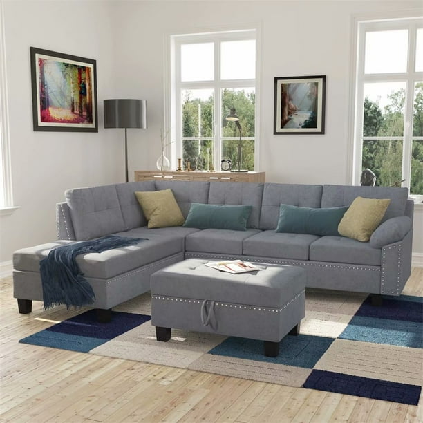 Modern L-Shaped Sectional Sofa Bed Set, Velvet Sleeper Sofa with Chaise