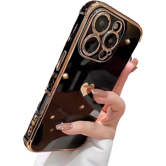 Plating Heart Laser Aurora Matte Case for iPhone 17/16/15/14 Pro Max, Shockproof Non-Slip Slim Grip Cover with Rose Gold Heart Design