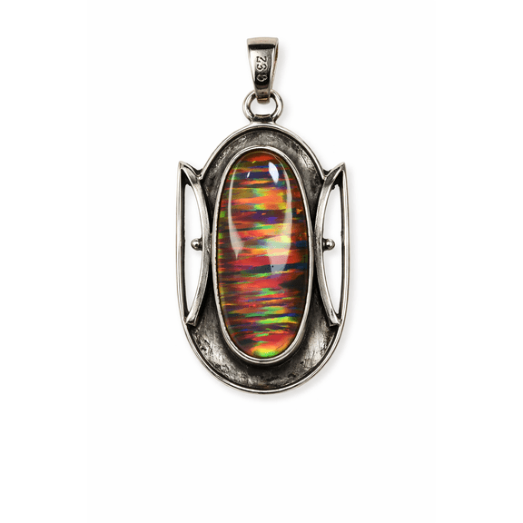 Natural Opal 925 Sterling Silver Oval Gemstone Pendant, 47 Carat