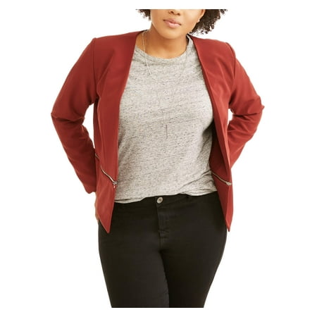 Juniors' Plus Open Front Blazer With Zipper Detail