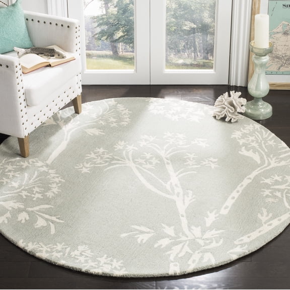 SAFAVIEH Bella Kiro Floral Flowers Wool Area Rug, Grey/Ivory, 5' x 5' Round