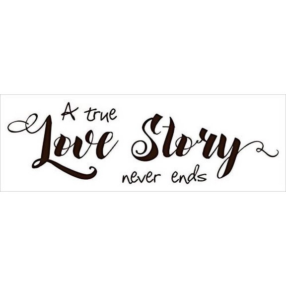 A True Love Story Never Ends Inspirational Love Vinyl Stickers Wall Decal, Choc Brown, 36x11-Inch