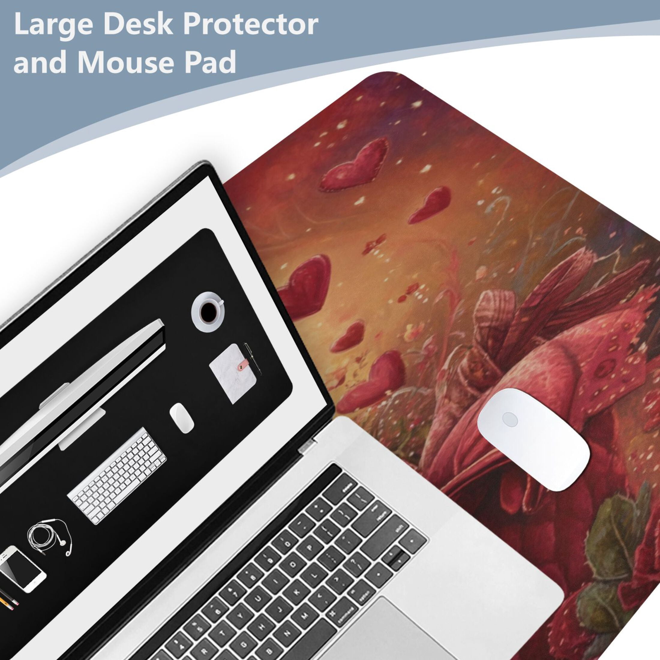 Wobogo Pink Basket Cat Gaming Mouse Pad Non-slip Leather Desk Mat Water Resist Keyboard Pad for Gamer Office 16.5×35.4in