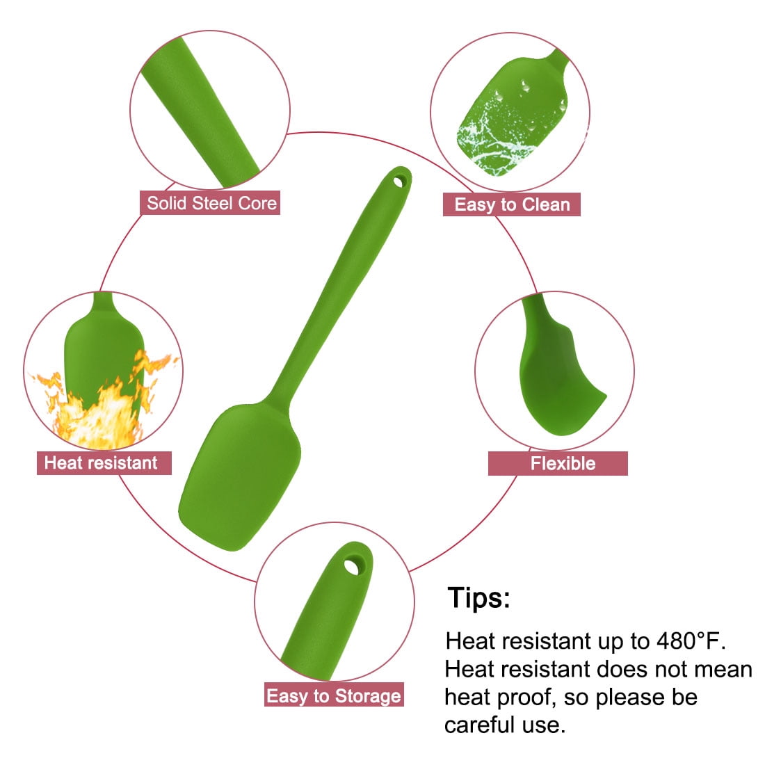 Unique Bargains Silicone Spatula Set of 4 Heat Resistant Non Stick Turner Green