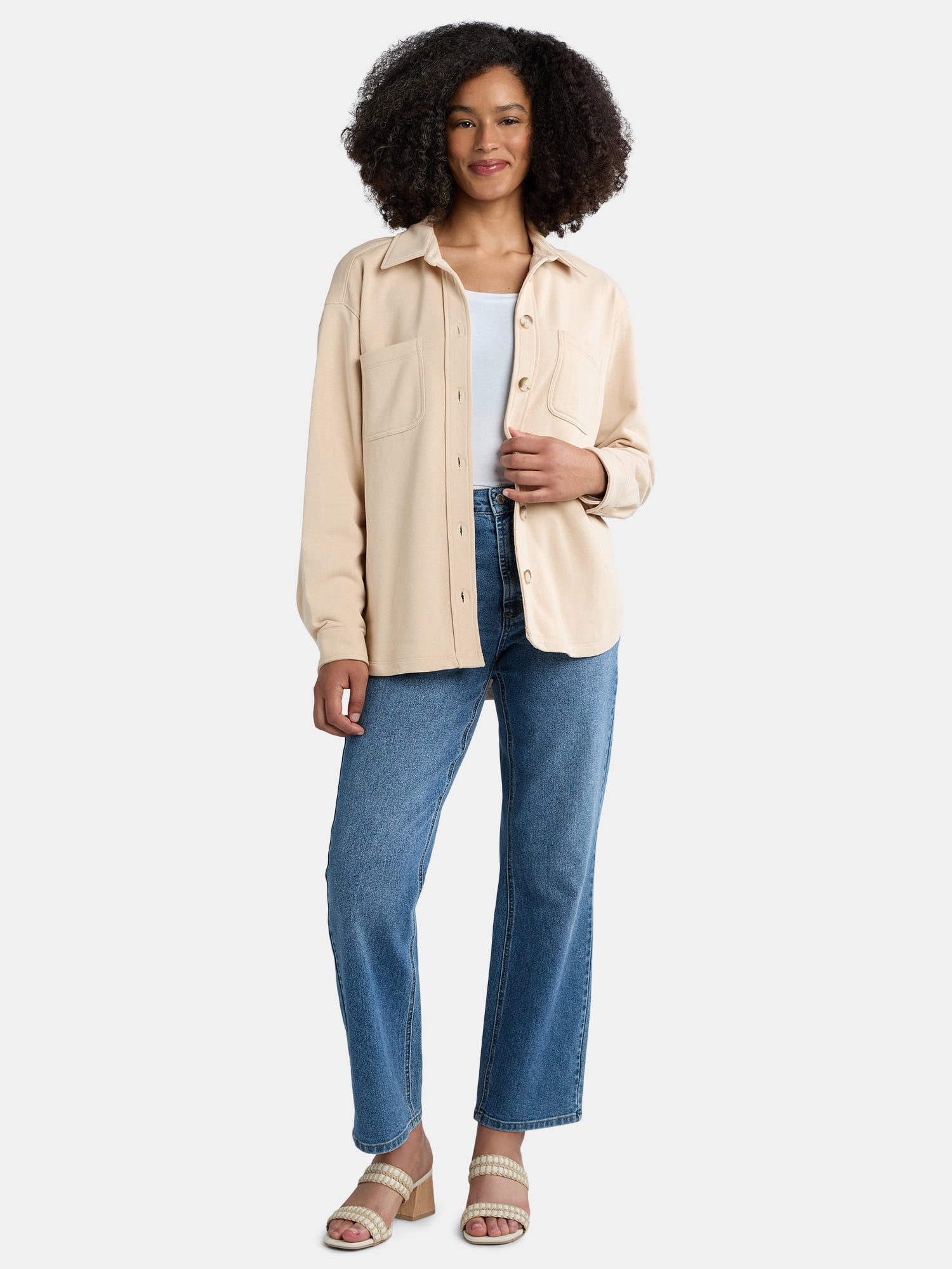 Time and Tru Women’s Knit Shacket with Long Sleeves, Sizes XS-XXXL