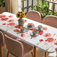 thumbnail image 3 of Red Flowers Table Cloths for 8 Foot Rectangle Tables, Watercolor Spring Country Botanical Floral Patio Waterproof Elastic Fitted Tablecloths, Washable Rectangular Table Cover for Camping, 3 of 8