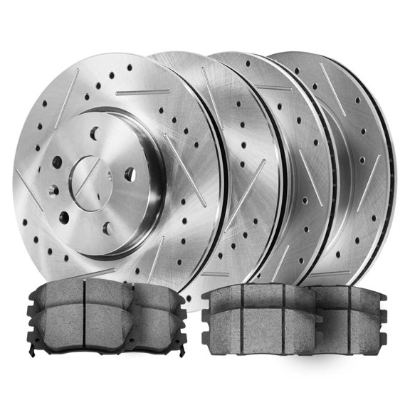 AutoShack Front & Rear Drilled & Slotted Brake Rotors Ceramic Brake Pads | Replacement for 2010-2017 Chevrolet Equinox 2010-2017 GMC Terrain V6 | Zinc Coated | 12-PC Brake Kit | SilverShield Pro