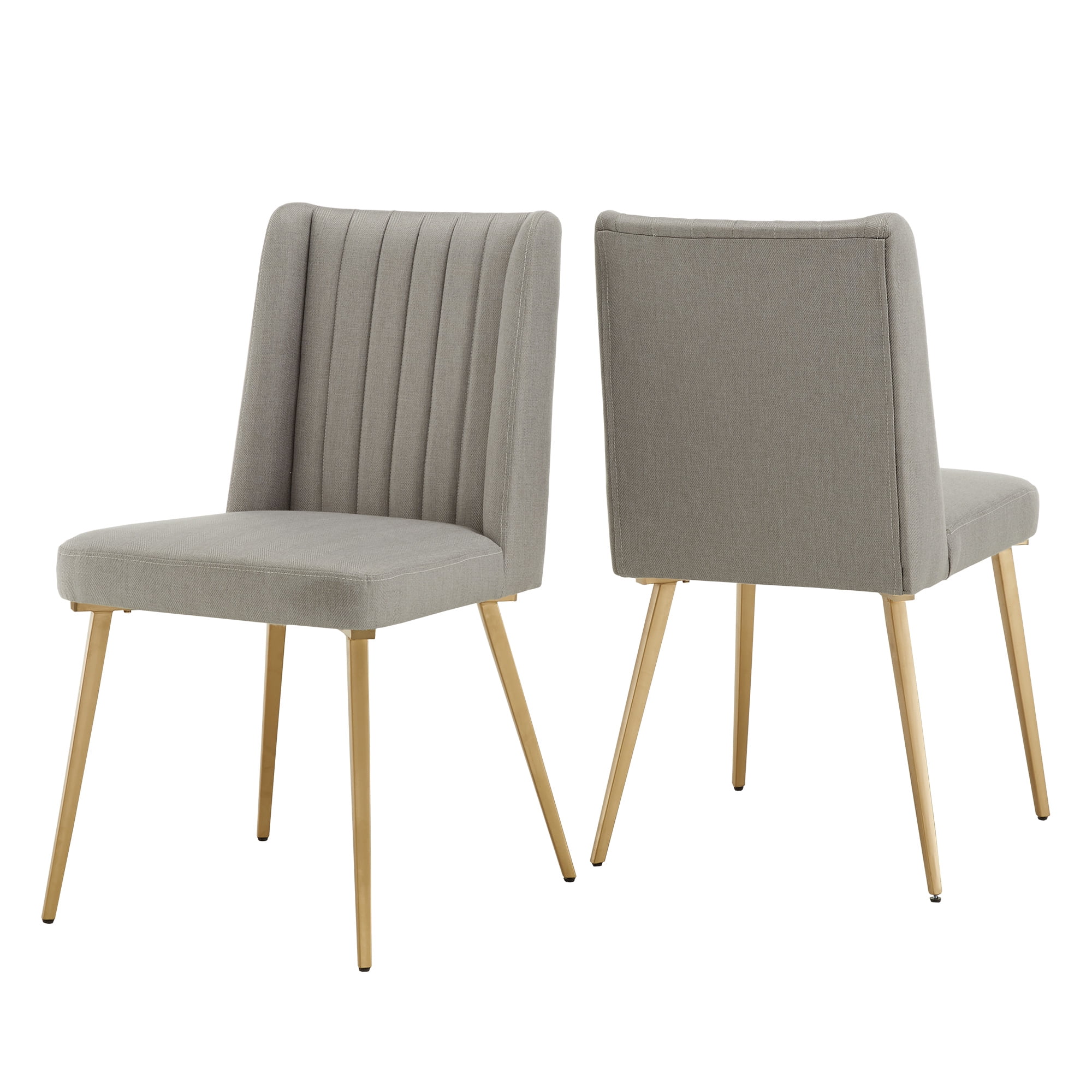 Ember Interiors Ponce Gold Finished Metal Fabric Upholstered Dining Chairs, Set of Two, Light Grey
