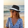 thumbnail image 5 of Gustave Straw Trilby Fedora Hat for Men Women Short Brim Panama Sun Hat Summer Breathable Beach Hat - Black, 5 of 8