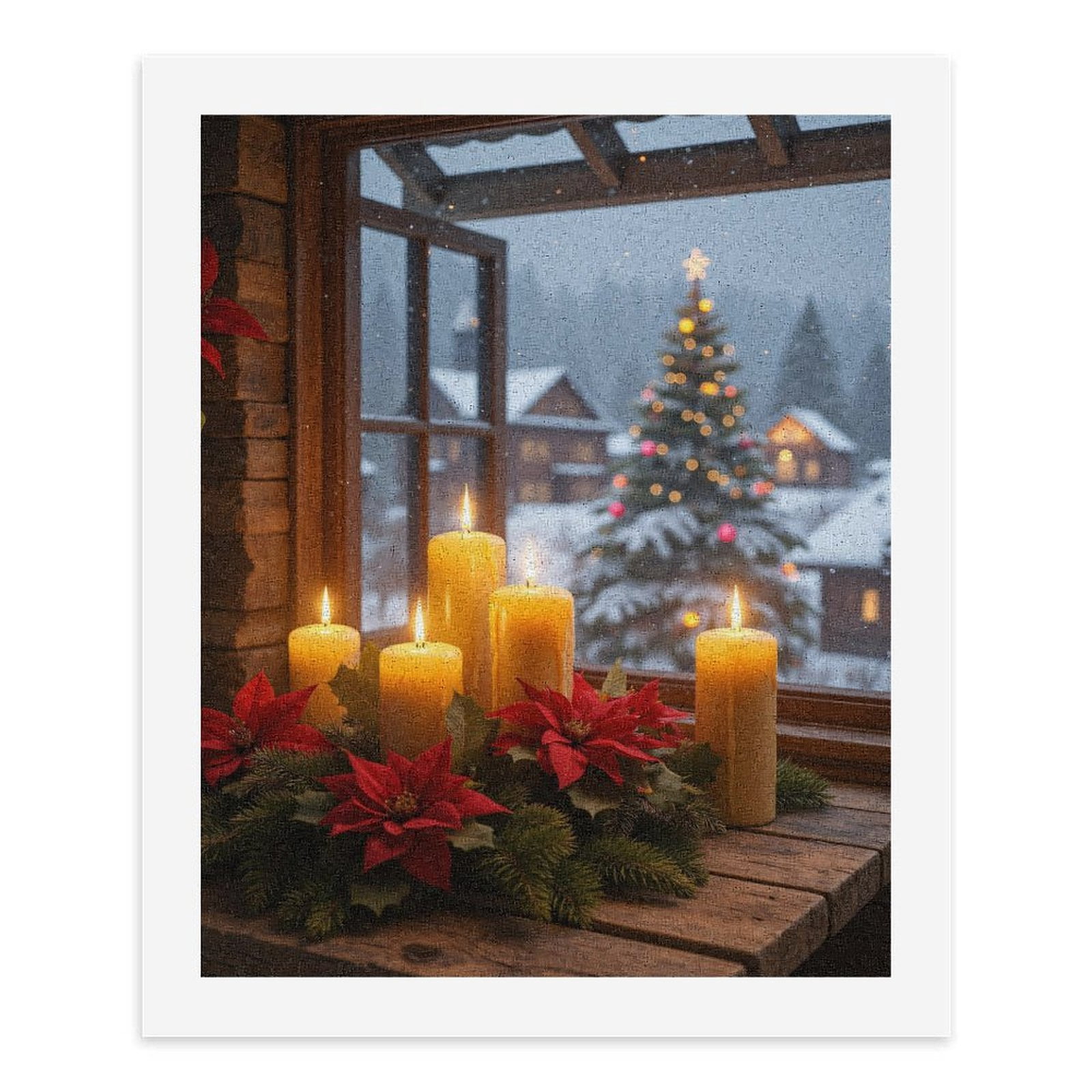 Paint by Numbers Kit for Adults, Candles Poinsettias Snowy Scene Paint by Numbers, Easy Paint by Numbers Kit for Adults Beginner, DIY Adult Paint by Number Kits on Canvas, 12x16in Home Decor