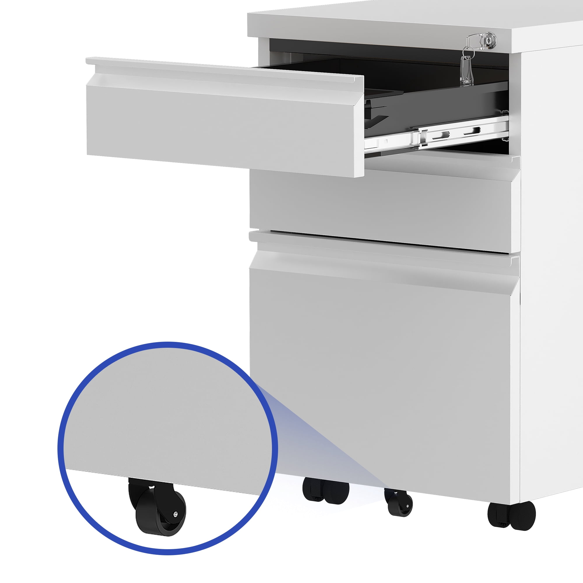 ModFusion 24" Portable 3-Drawer File Cabinet – Fits Legal, Letter & A4 Sizes, Durable Office Storage