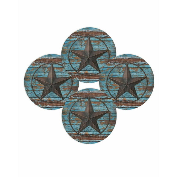 Round Placemats Set of 4 Western Texas Star Barn Place Mats Washable Woven Placemat Rustic Teal Wood Grain Circle Braided Table Mat for Kitchen Dining Table Party Home Decor 15 Inch