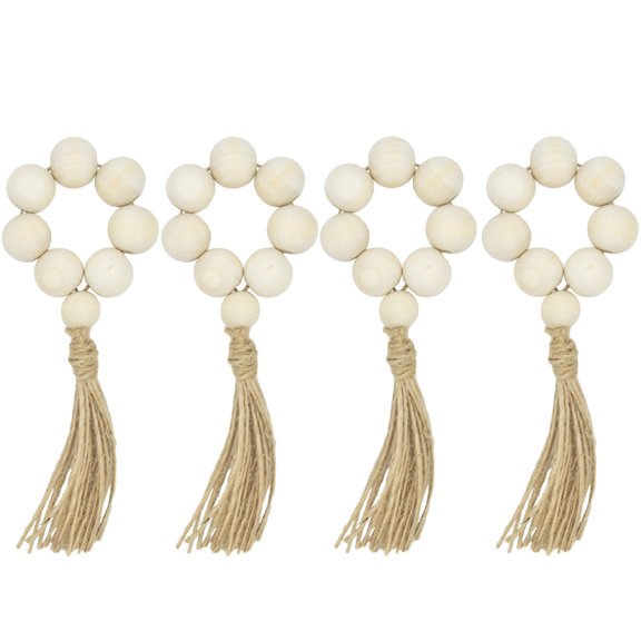 NUOLUX 4pcs Natural Wooden Bead Napkin Rings Weddings Home Decor Table Decoration