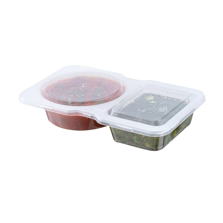 50pcs Disposable Plastic Sauce Container Hinged Lid Clear Pot Cup Round 